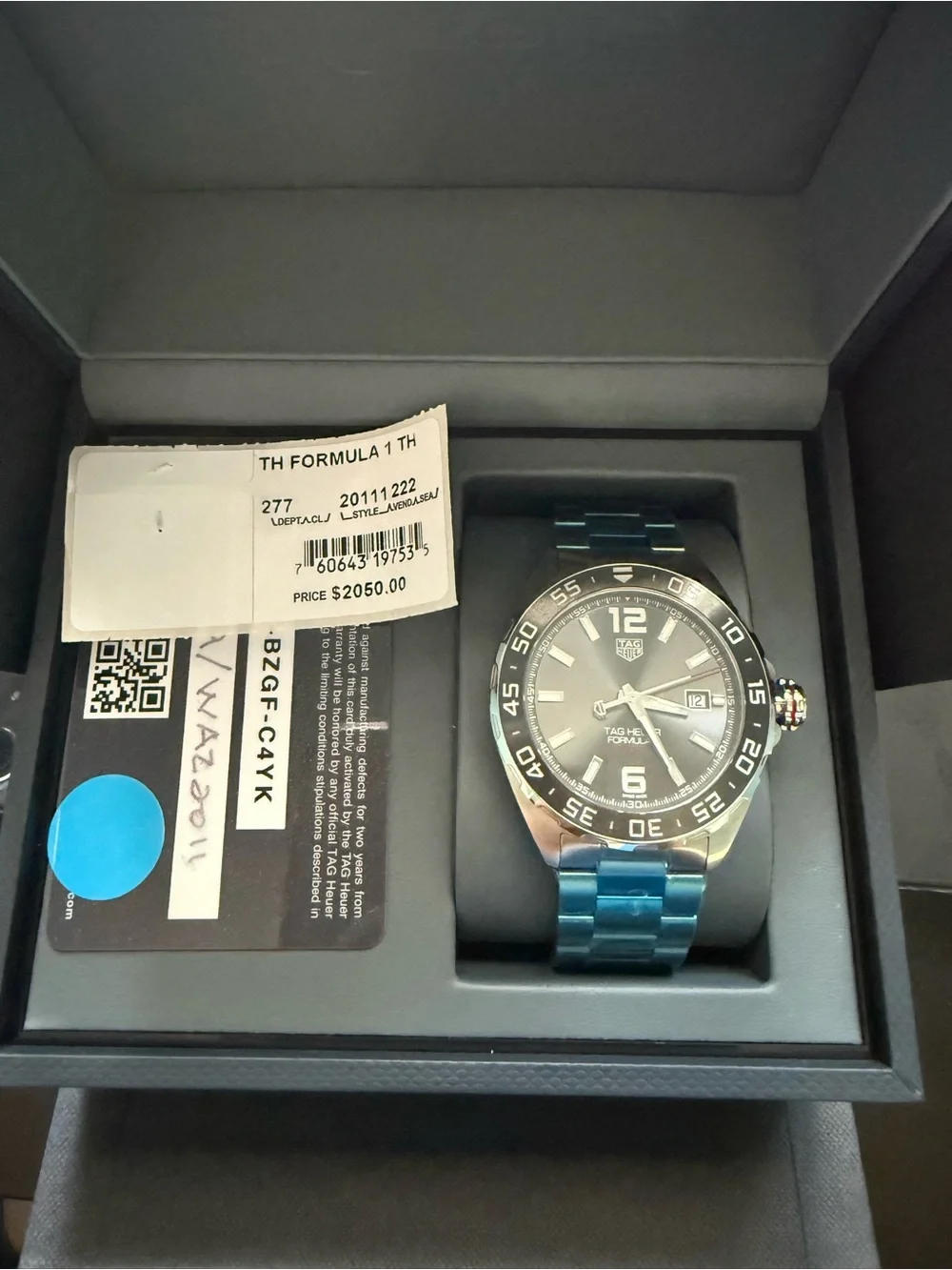 Tag Heuer Blue Metallic Stainless Steel Bracelet Watch